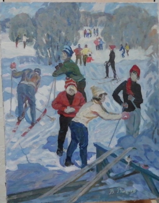 картинка Романов "Лыжня", х.м, 35*45