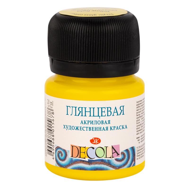 картинка Акрил глянцевый Желтая светлая 20мл, "Decola"