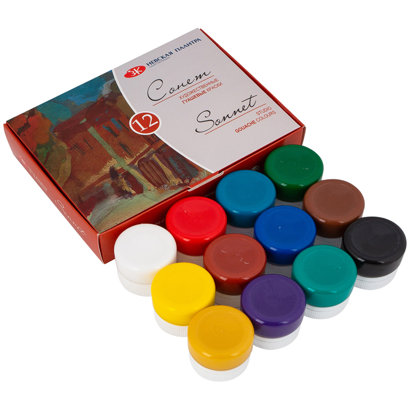 картинка Набор гуашь художественная, 12цв 20мл, "Сонет"