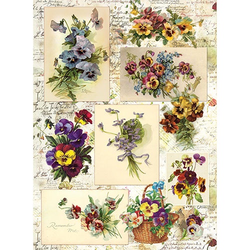 картинка Рисовая бумага для декупажа А3 "Анютины глазки"